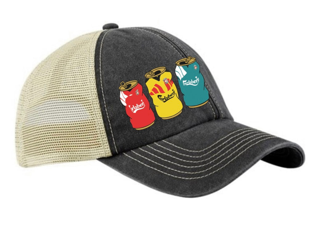 Liverpool Retro Trucker Cap With Embroidered Beer Tins